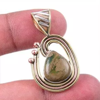 Подвеска из натурального драгоценного камня риолит из стерлингового серебра 925 пробы в двух тонах 1,50 дюйма e7p40