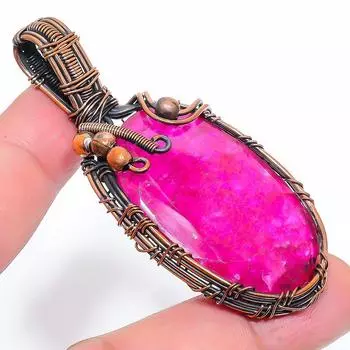 Подвеска из натурального драгоценного камня рубин ручной работы из медной проволоки 2,76 дюйма E6P62