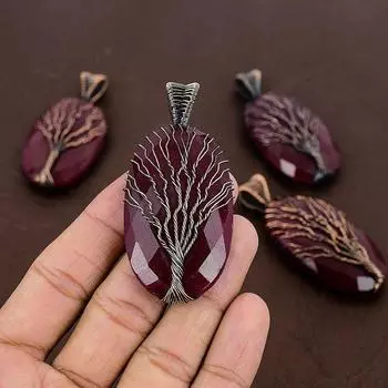 Подвеска из натурального драгоценного камня рубин ручной работы из медной проволоки 2,96 дюйма C4f61