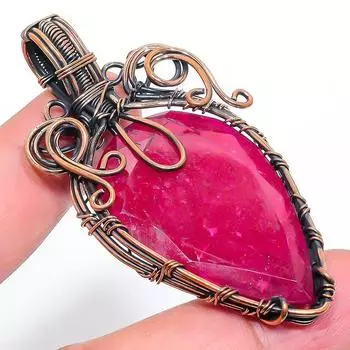 Подвеска из натурального драгоценного камня рубин ручной работы из медной проволоки 2,64 дюйма B3E58