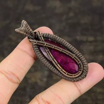 Подвеска из натурального драгоценного камня рубин ручной работы из медной проволоки 2,64 e8D90