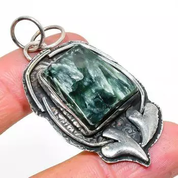 Подвеска из натурального драгоценного камня серафинита ручной работы из стерлингового серебра 925 пробы 2,40 дюйма Y3Q05