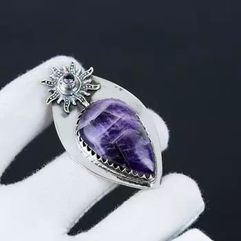 Подвеска из натурального драгоценного камня «Шеврон Аметист», подвеска из серебра 925 пробы «Шеврон Аметист» для женщин, подарочная подвеска 6 Cm. фиолетовый