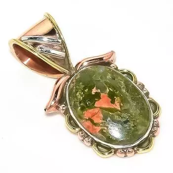 Подвеска из натурального драгоценного камня унакит из двухцветного стерлингового серебра 925 пробы 1,25 дюйма j4i28