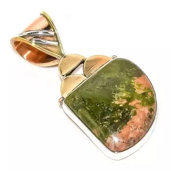 Подвеска из натурального драгоценного камня унакит из двухцветного стерлингового серебра 925 пробы 1,50 o1K99
