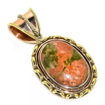 Подвеска из натурального драгоценного камня унакит из двухцветного стерлингового серебра 925 пробы 1,50 v9Q45