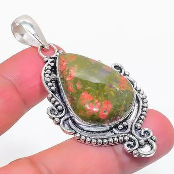 Подвеска из натурального драгоценного камня унакит, ручная работа, стерлинговое серебро 925 пробы, 2,36 дюйма, l6I36