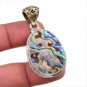 Подвеска из натурального драгоценного камня в виде ракушки абалон из стерлингового серебра 925 пробы 2 дюйма u1w22