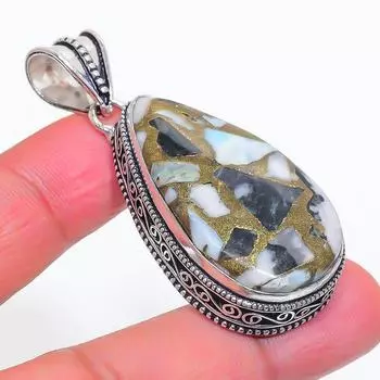 Подвеска из натурального драгоценного камня зебра-яшма из стерлингового серебра 925 пробы 2,21 дюйма z7n44