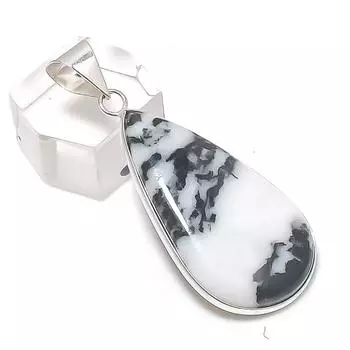 Подвеска из натурального драгоценного камня зебра-яшма из стерлингового серебра 925 пробы 1,93 дюйма M3N89