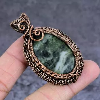 Подвеска из натурального древесного агата, обмотанная вручную медной проволокой, 2,36 дюйма, T9p59