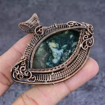 Подвеска из натурального древесного агата с медной проволокой ручной работы 2,17 дюйма R2e95