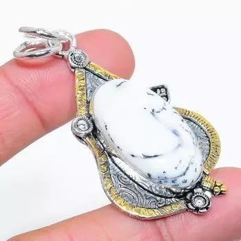 Подвеска из натурального двухцветного дендритового опала из стерлингового серебра 925 пробы 2,40 дюйма e1s00