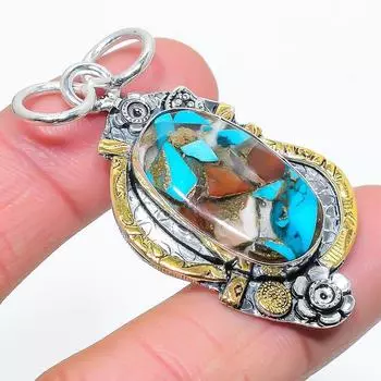 Подвеска из натурального двухцветного драгоценного камня «колючая устрица» из стерлингового серебра 925 пробы 2,21 дюйма b4v61