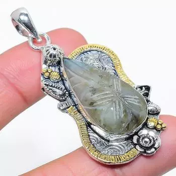 Подвеска из натурального двухцветного лабрадорита из стерлингового серебра 925 пробы 2,36 дюйма y7u62