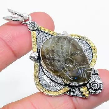 Подвеска из натурального двухцветного лабрадорита из стерлингового серебра 925 пробы 2,48 дюйма F8r78