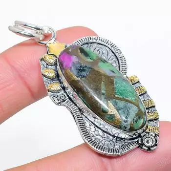 Подвеска из натурального двухцветного медного камня зозита из стерлингового серебра 925 пробы 2,40 дюйма E1f92