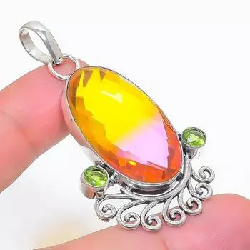 Подвеска из натурального двухцветного турмалина и перидота из стерлингового серебра 925 пробы 2,29 дюйма G1f42