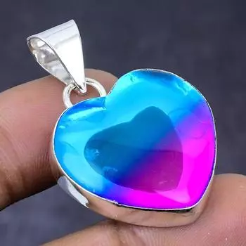 Подвеска из натурального двухцветного турмалина из серебра 925 пробы 1,58 дюйма H1t27