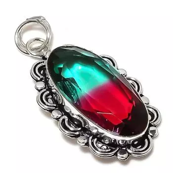 Подвеска из натурального двухцветного турмалина из стерлингового серебра 925 пробы 2,29 дюйма M5N04