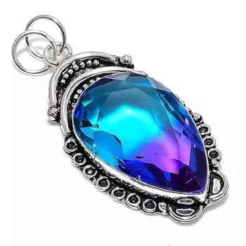 Подвеска из натурального двухцветного турмалина из стерлингового серебра 925 пробы 2,64 дюйма Q1b52