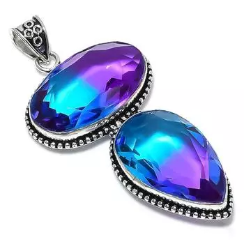 Подвеска из натурального двухцветного турмалина ручной работы из стерлингового серебра 925 пробы 3,43 дюйма b5f77