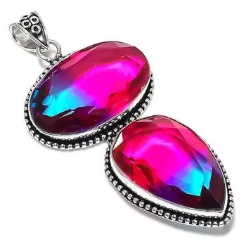 Подвеска из натурального двухцветного турмалина ручной работы из стерлингового серебра 925 пробы 3,55 дюйма O7v77