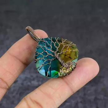 Подвеска из натурального двухцветного турмалина с медной проволокой 1,97 дюйма S9b46