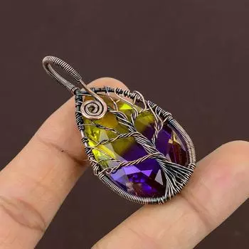 Подвеска из натурального двухцветного турмалина с медной проволокой 2,2 дюйма l7a18