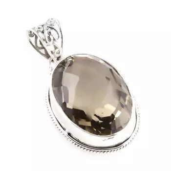 Подвеска из натурального дымчатого кварца из стерлингового серебра 925 пробы 1,6 дюйма V8c29