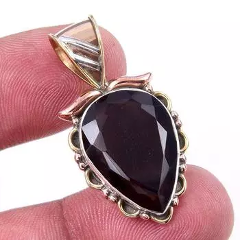 Подвеска из натурального дымчатого кварца из стерлингового серебра 925 пробы в двухцветном исполнении 1,25 дюйма C8t33