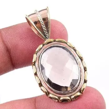 Подвеска из натурального дымчатого кварца из стерлингового серебра 925 пробы в двух тонах 1,5 дюйма h6W80