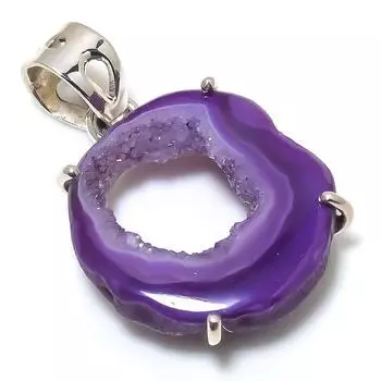 Подвеска из натурального фиолетового кварца Druzy Quartz из стерлингового серебра 925 пробы 1,50 дюйма w4W02