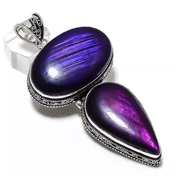 Подвеска из натурального фиолетового лабрадорита из стерлингового серебра 925 пробы 3,43 дюйма m8k69
