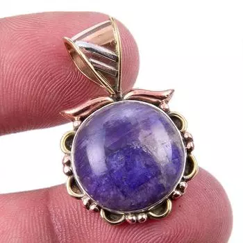 Подвеска из натурального фиолетового лунного камня из цельного серебра 925 пробы в двух тонах 1,25 дюйма b4M92