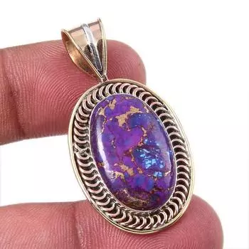 Подвеска из натурального фиолетового медно-бирюзового серебра 925 пробы в двухцветном исполнении 1,5 дюйма H0R16