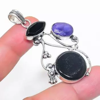 Подвеска из натурального фиолетового солнечного камня, шпинели из стерлингового серебра 925 пробы 2,25 дюйма u5F45