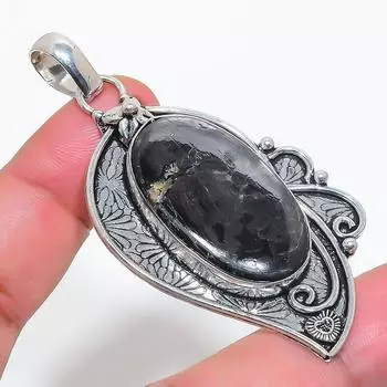 Подвеска из натурального гиперстенового обсидиана из стерлингового серебра 925 пробы 2,68 дюйма B8B48