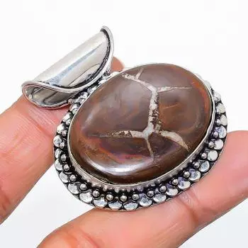 Подвеска из натурального глиняного трещины ископаемого ручной работы из стерлингового серебра 925 пробы 1,65 дюйма A6b25