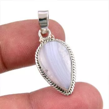 Подвеска из натурального голубого кружевного агата, выполненная вручную из цельного серебра 925 пробы, 1,50 дюйма, K8W51