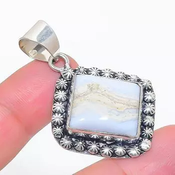 Подвеска из натурального голубого кружевного агата из стерлингового серебра 925 пробы 1,81 дюйма P5Y68