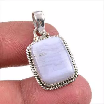 Подвеска из натурального голубого кружевного агата, выполненная вручную из цельного серебра 925 пробы, 1,50 дюйма, l2H46