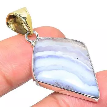 Подвеска из натурального голубого кружевного агата из стерлингового серебра 925 пробы в двух тонах 1,81 дюйма t7g59