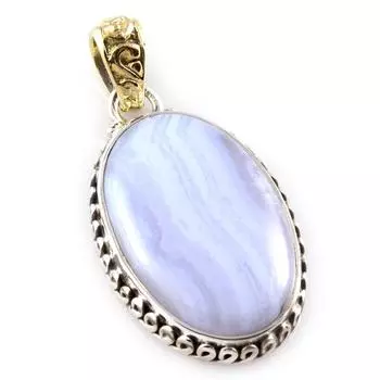 Подвеска из натурального голубого кружевного агата из стерлингового серебра 925 пробы 1,6 дюйма z2h88