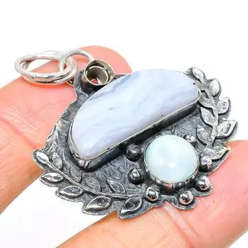 Подвеска из натурального голубого кружевного агата, ларимара из стерлингового серебра 925 пробы 1,89 дюйма C2m08