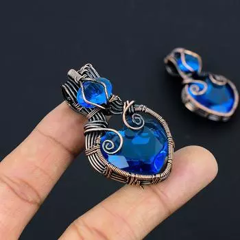 Подвеска из натурального голубого топаза ручной работы из медной проволоки 2,17 дюйма U9C81