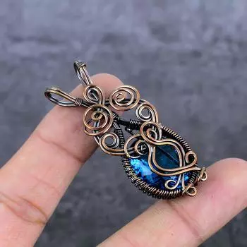 Подвеска из натурального голубого топаза ручной работы из медной проволоки 2,29 дюйма I3n21