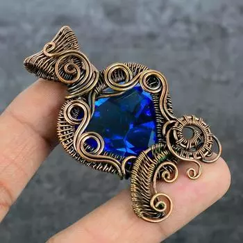 Подвеска из натурального голубого топаза ручной работы из медной проволоки 2,56 дюйма Q8j53
