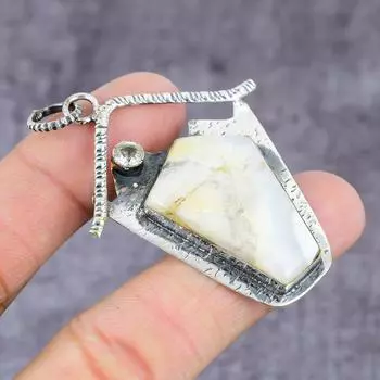 Подвеска из натурального говлита с яшмой и топазом из стерлингового серебра 925 пробы 2,37 дюйма Y8Q79