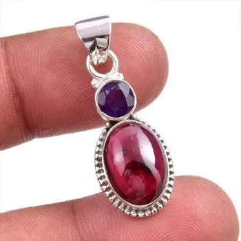 Подвеска из натурального граната, аметиста, из цельного серебра 925 пробы, 1,50 дюйма, M7u65